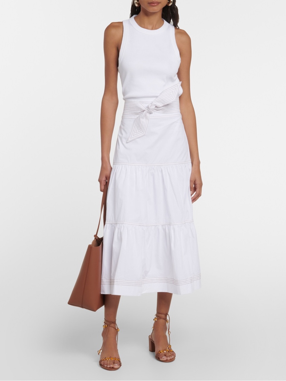 Veronica Beard Austyn Pima Cotton Midi Dress Size S White Fit & Flare No Belt